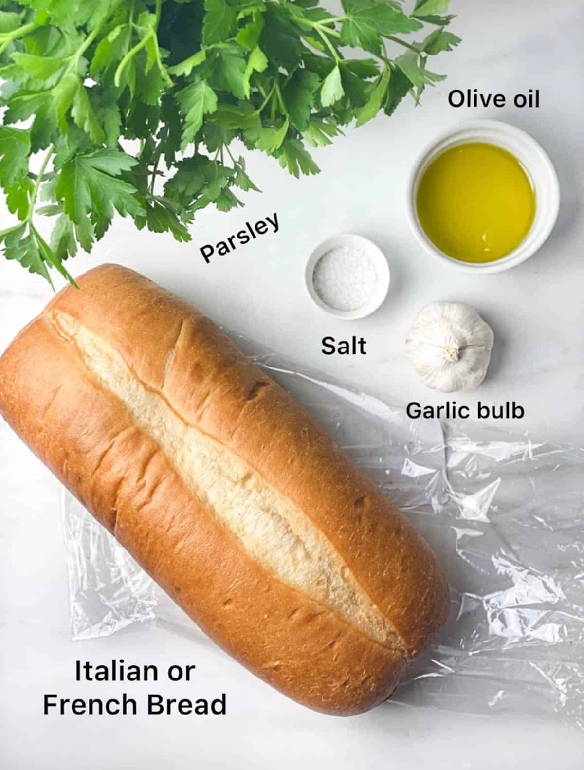 Ingredients to make healthier garlic bread recipe.