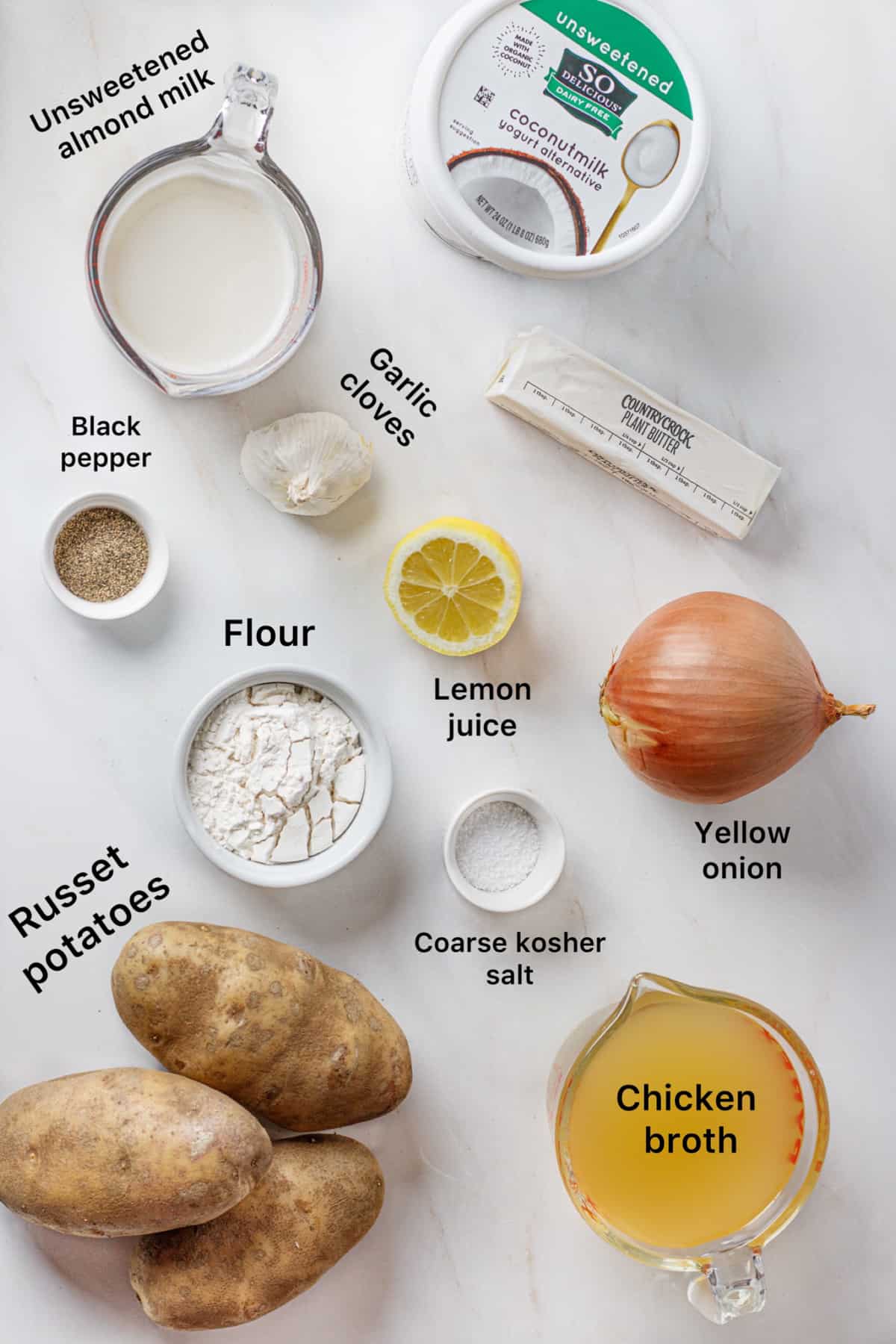 Ingredients to make dairy-free potato soup.