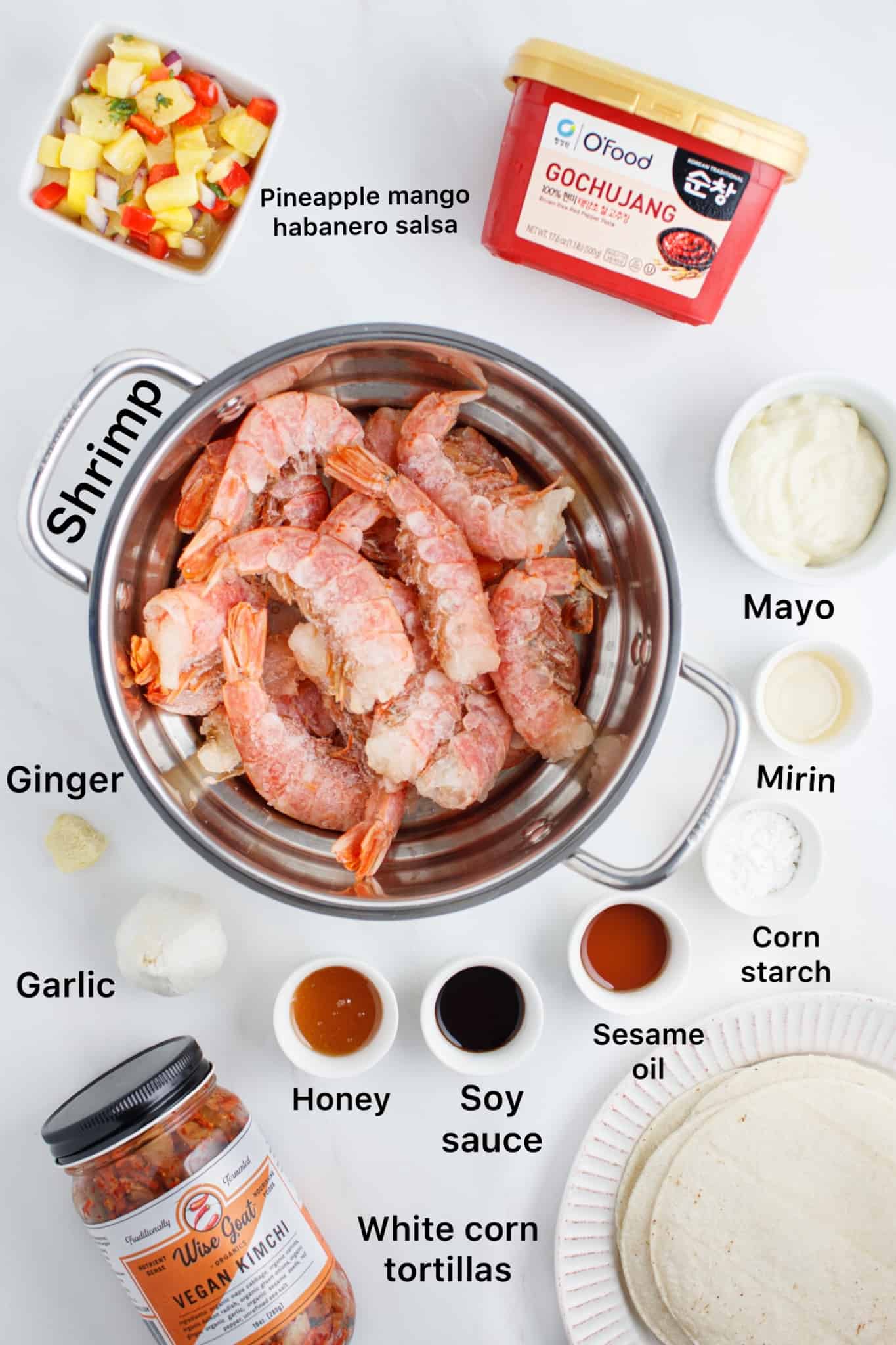 Ingredients to make Korean shrimp tacos.
