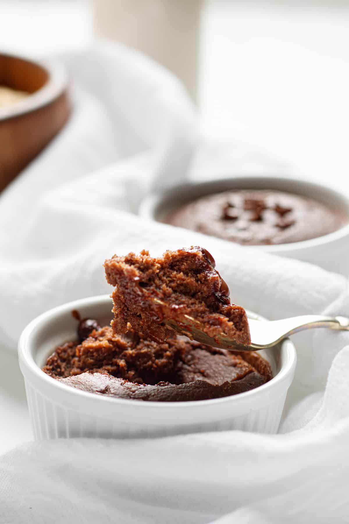 Spoonful of chocolate baked oatmeal.