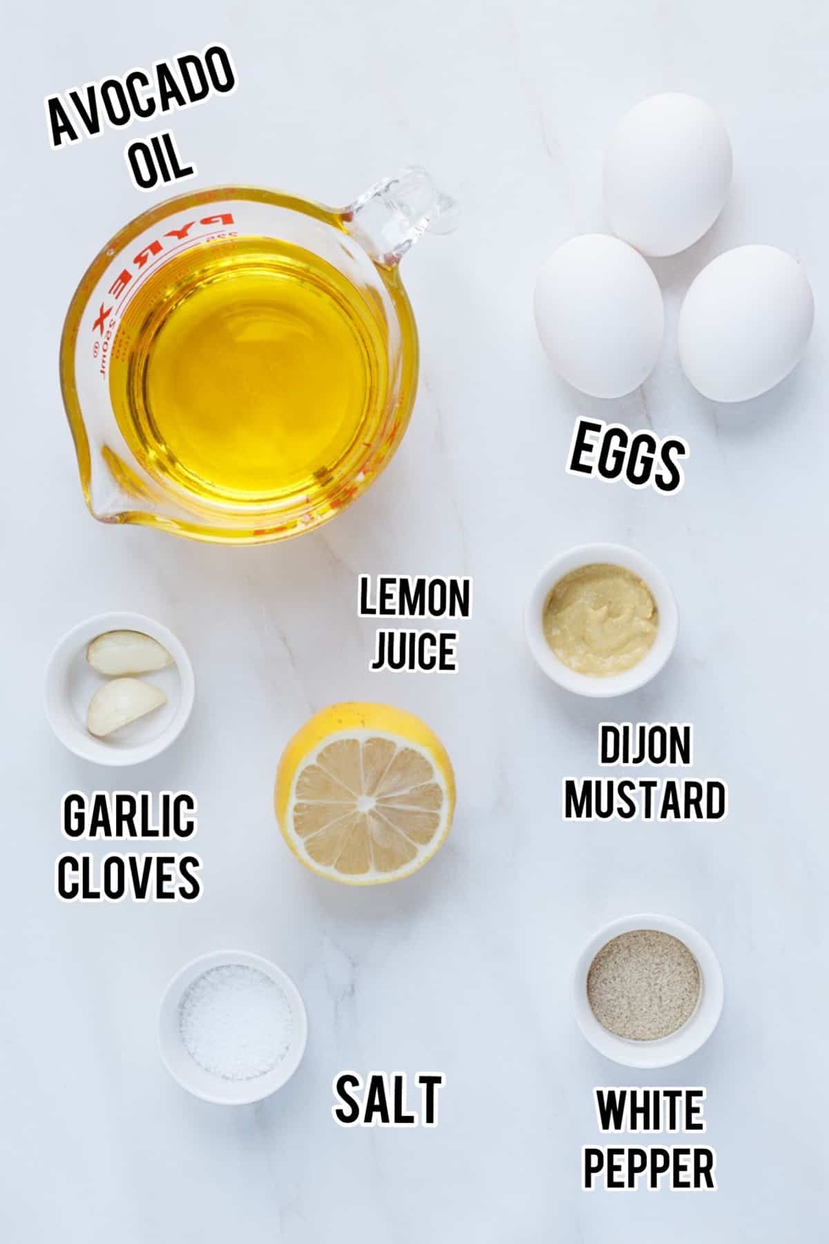 Ingredients to make homemade garlic mayonnaise.
