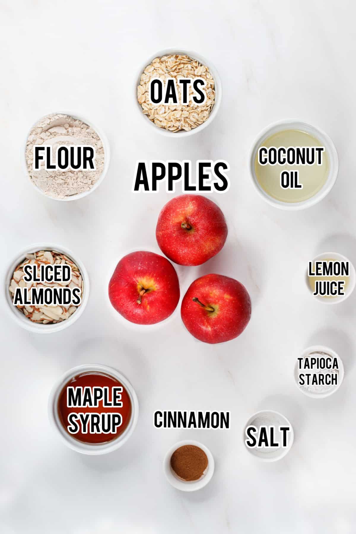 Ingredients to make healthier apple crisp.