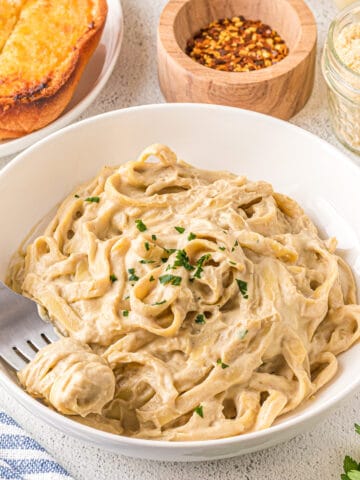 Dairy-free Alfredo in a bowl.