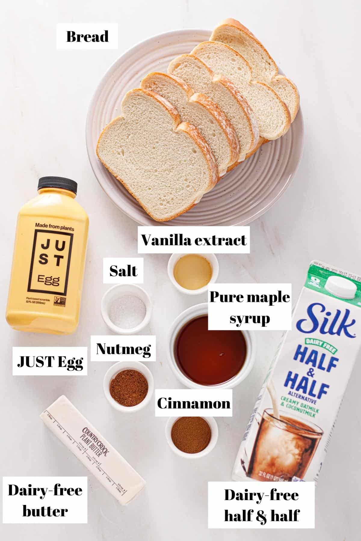 Ingredients to make JUST Egg French toast.