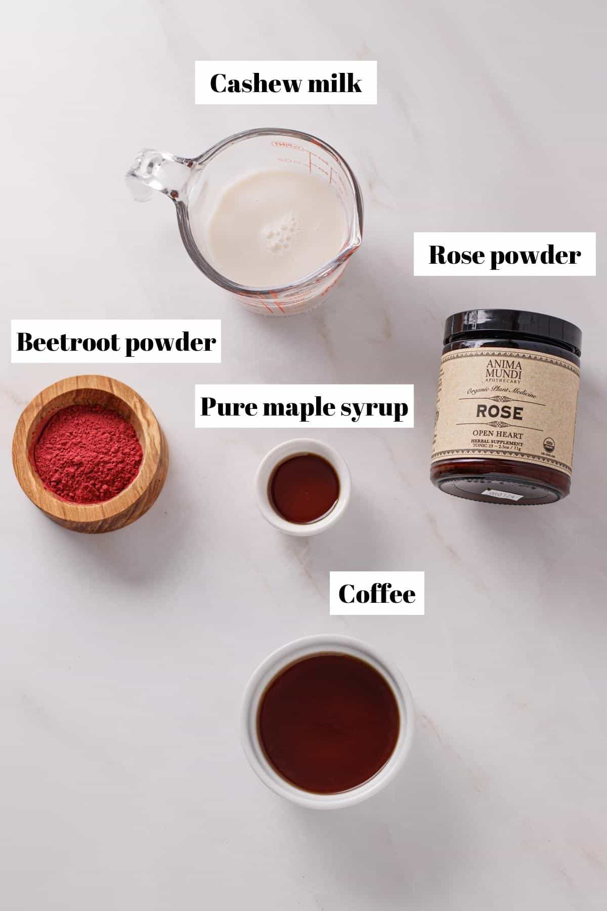 Ingredients to make a rose latte.