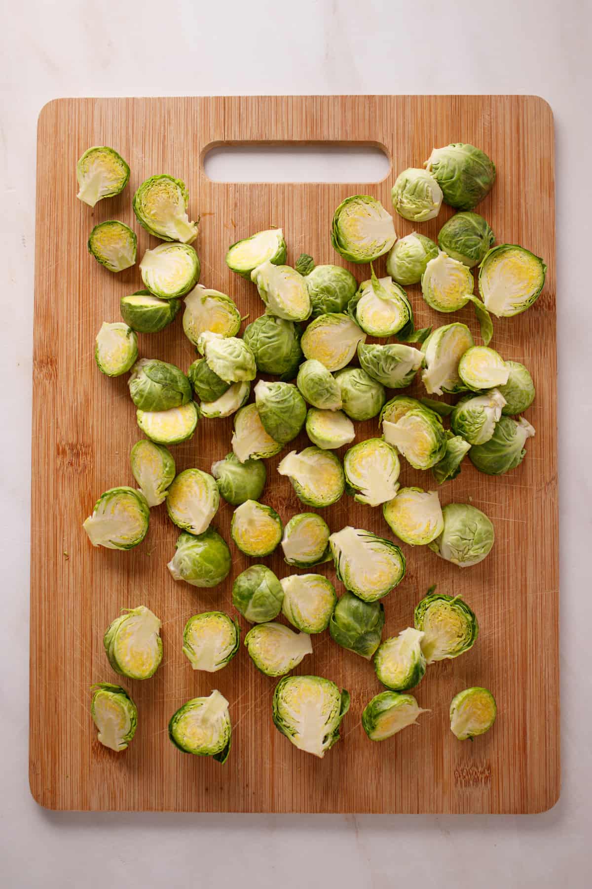 Brussel sprouts sliced in half.