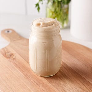 Dairy-free cream of chicken soup in a mason jar.