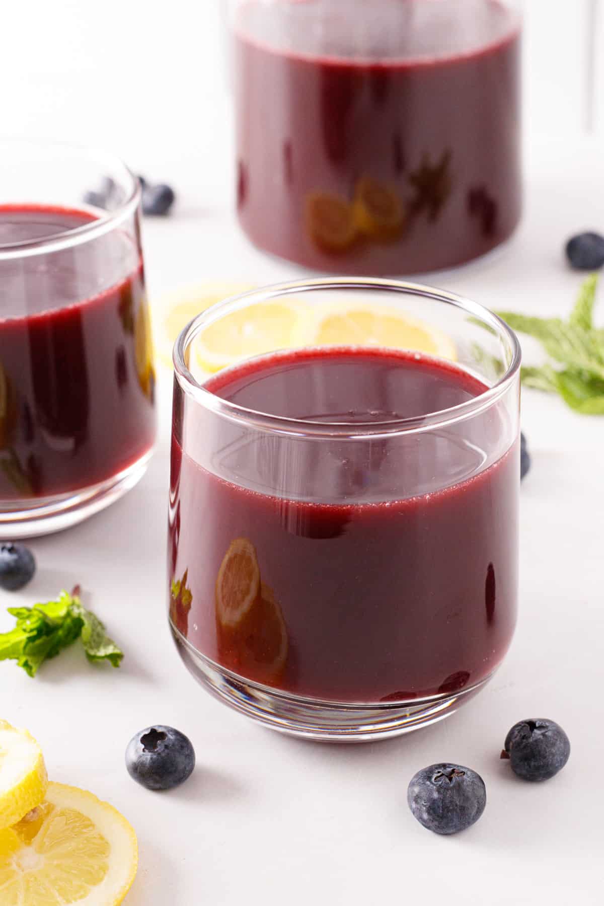 Blueberry juice in a glass.