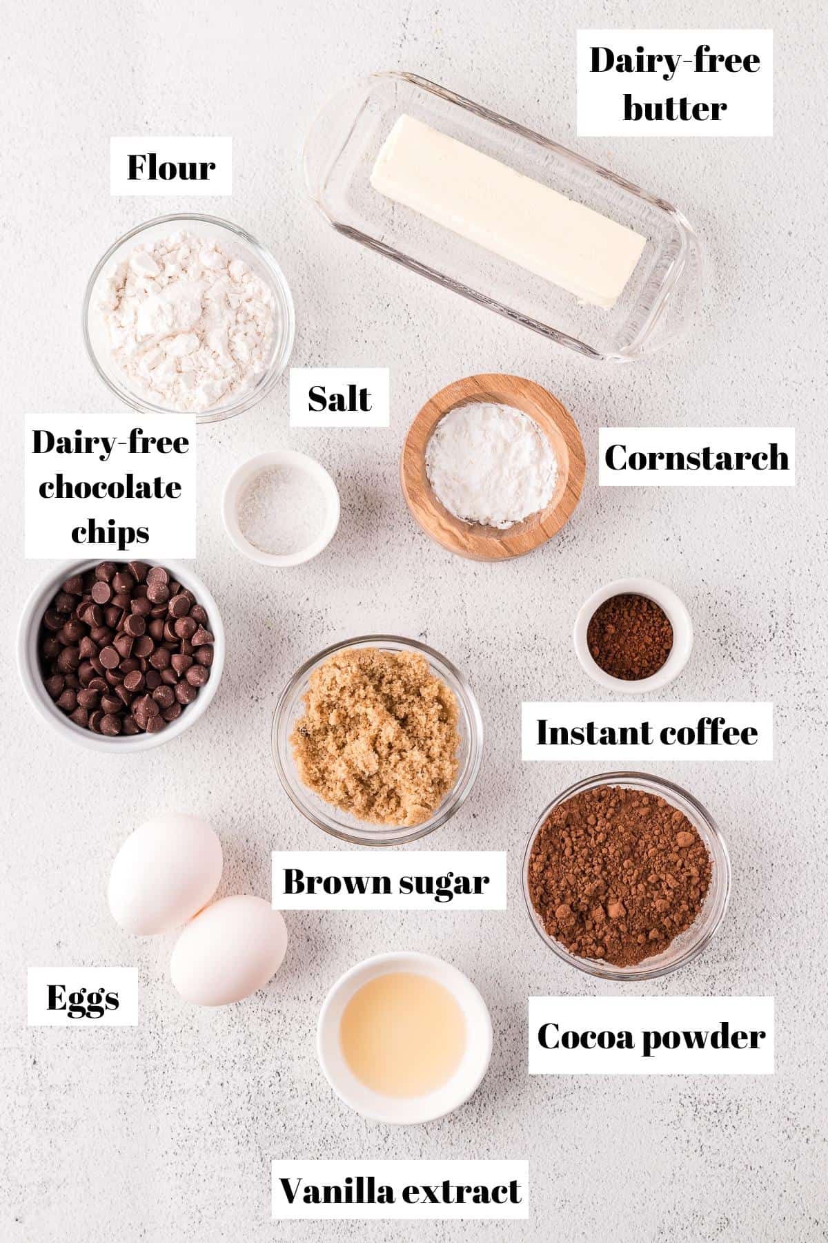 Ingredients for dairy-free brownies.