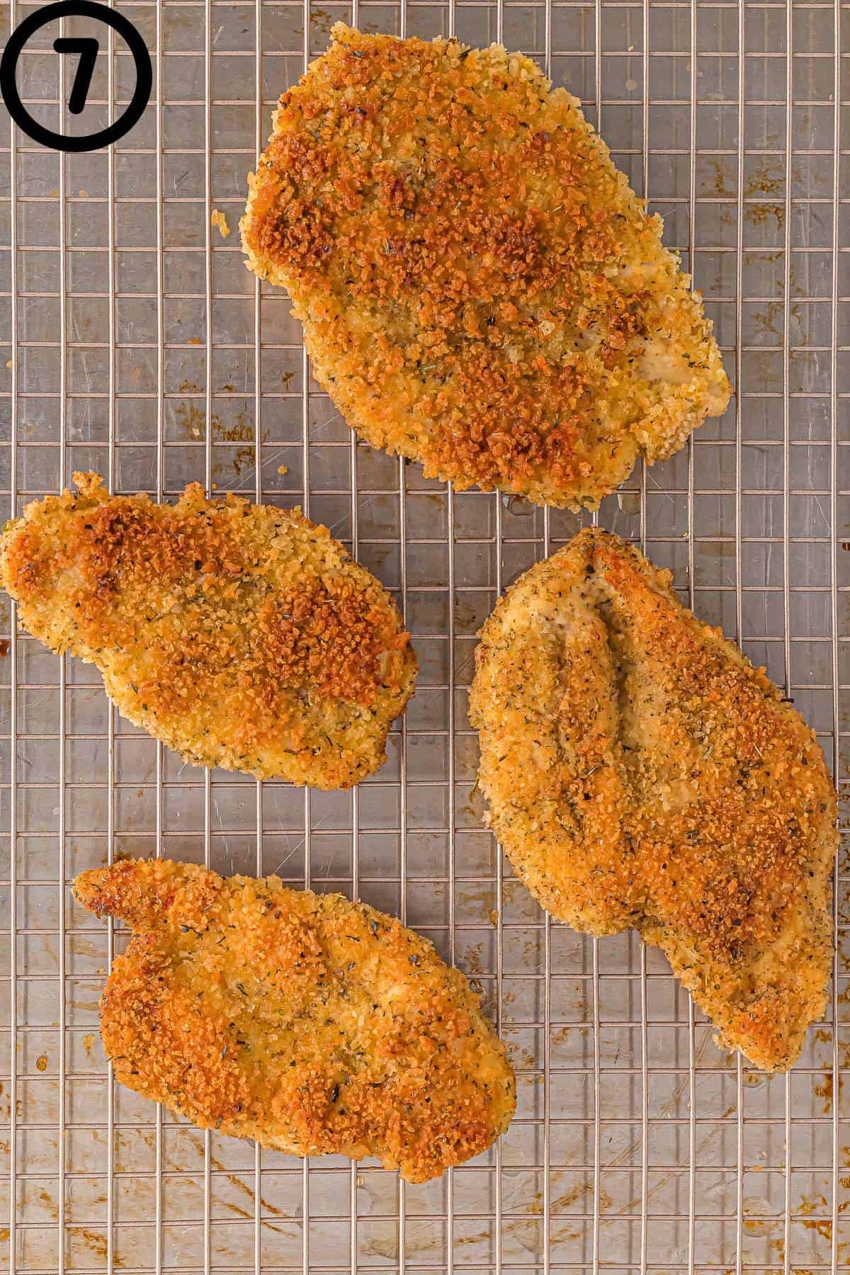 Panko crusted chicken on a cooling rack.