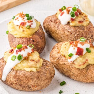 Dairy-free twice baked potatoes on a plate.