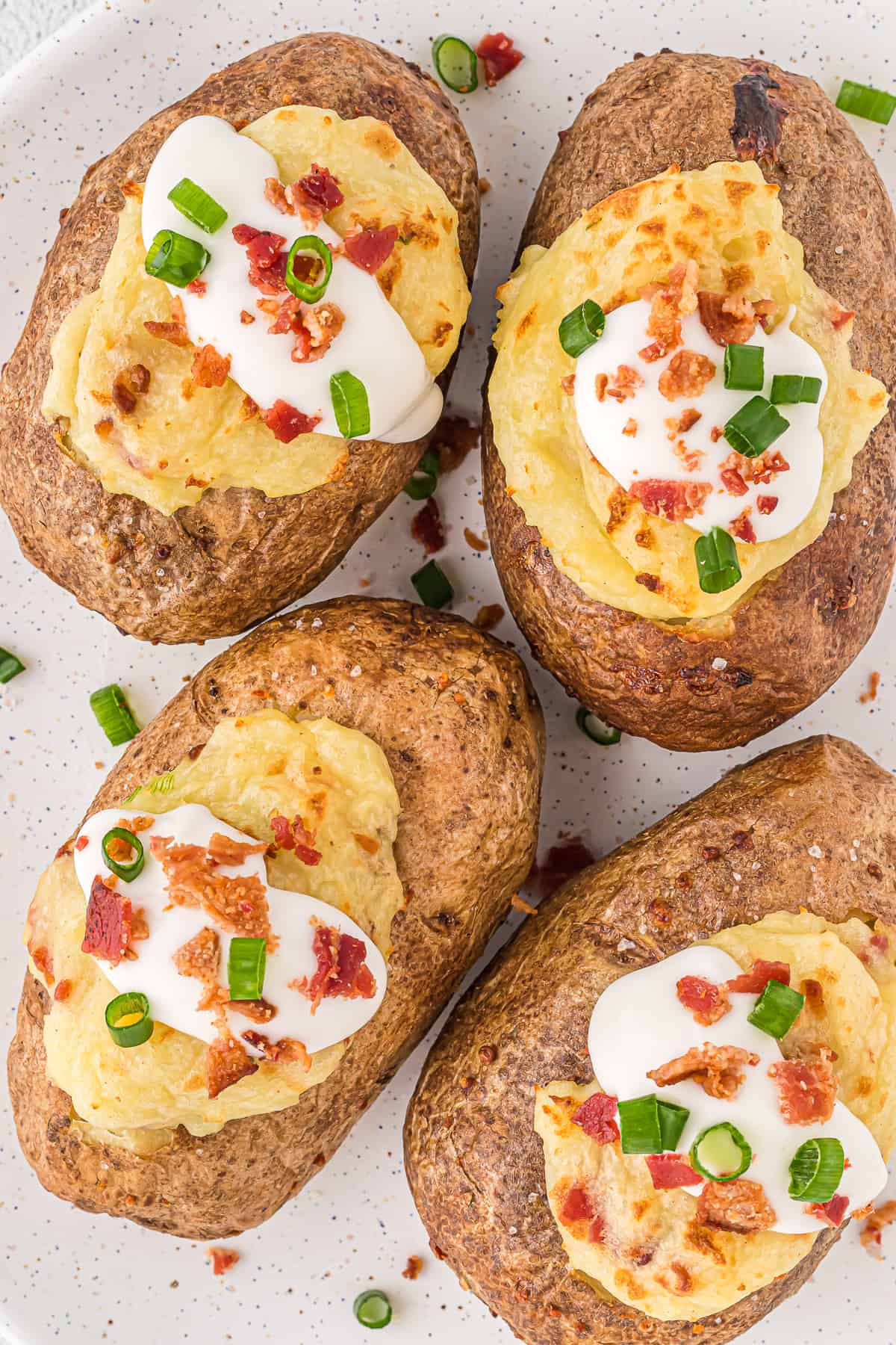 Dairy-free twice baked potatoes overhead view.